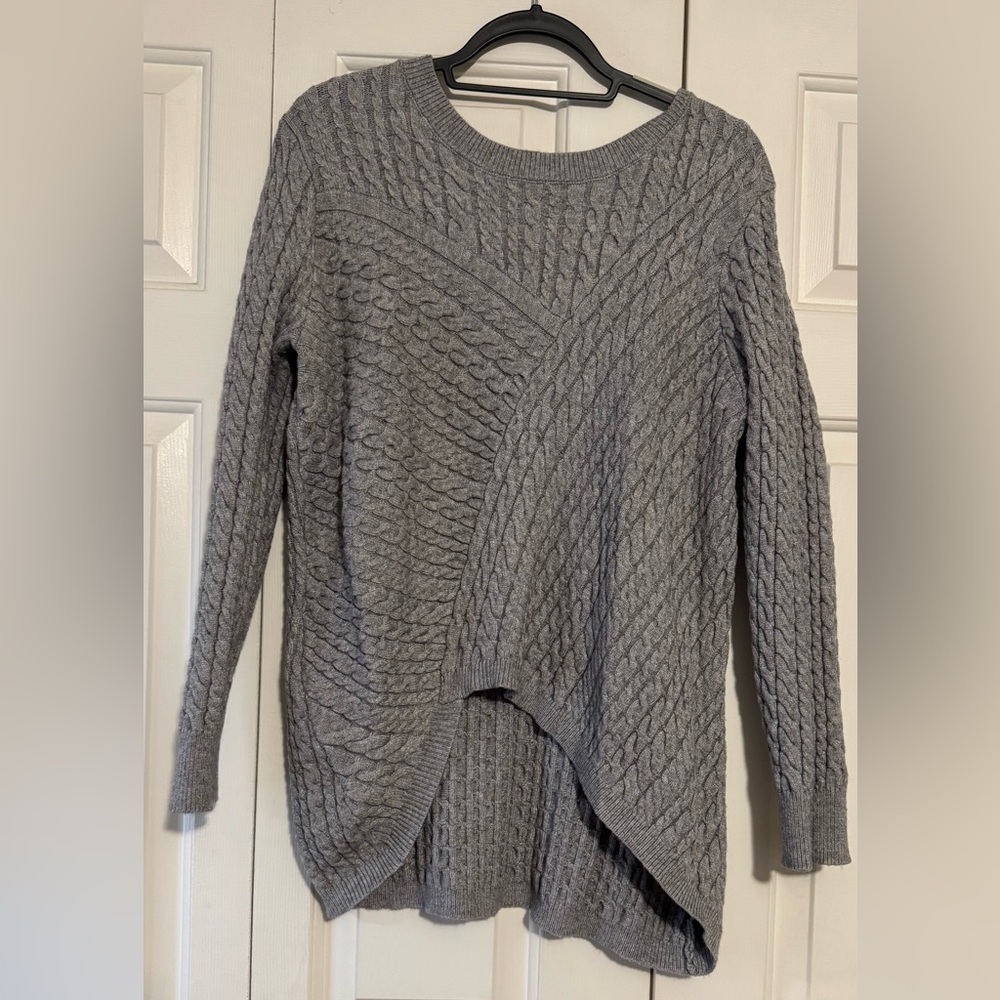 Cozy Gray V-Neck Cable Knit Sweater